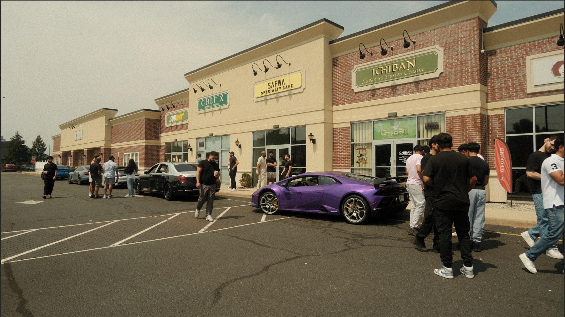 Safwa Specialty Cafe storefront in Somerset, NJ on a busy afternoon